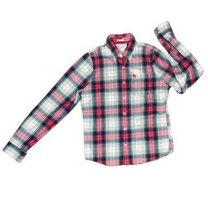 Abercrombie & Fitch Cotton Muscle Long Sleeve Red Check Shirt Casual Large